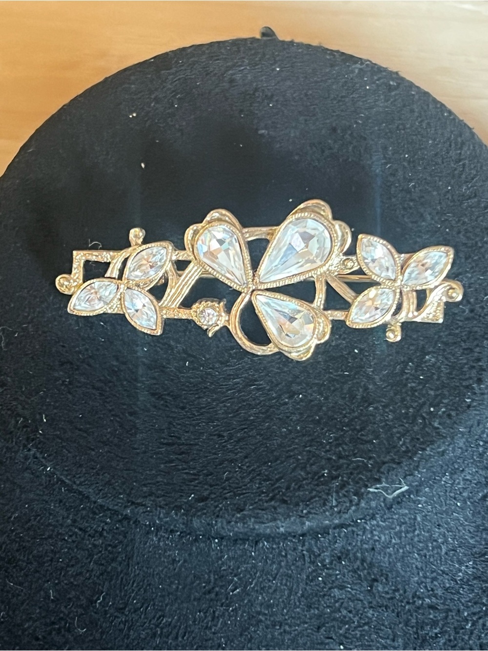 Gold Crystal Floral Brooch — Clear Crystal Accents